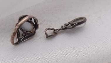 Piękny pierścionek srebrny i zawieszka listki antyk