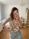 Top beżowy kolorowy w kwiaty bieliźniany boho vintage retro y2k S 36