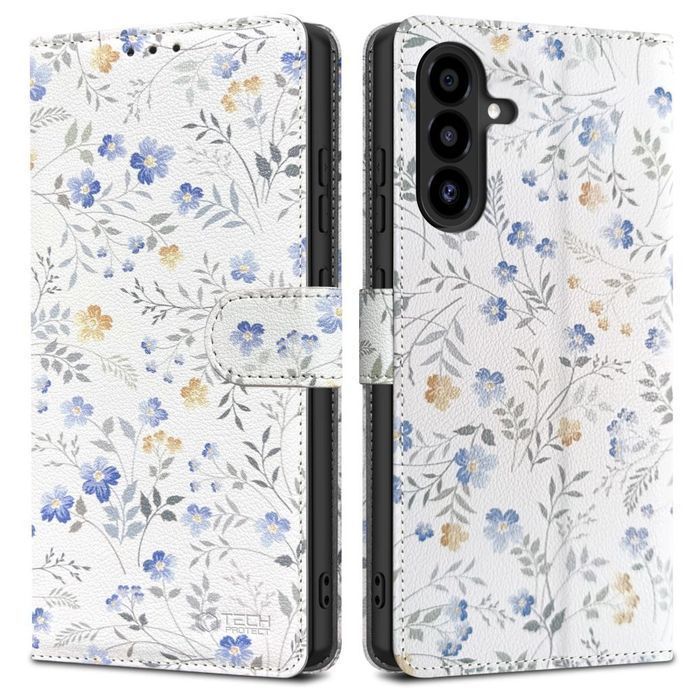 Etui Tech-Protect Wallet na Samsung Galaxy A26 5G - stokrotki z liśćmi