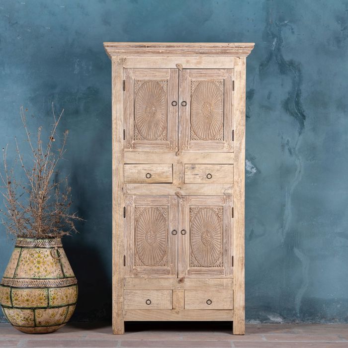 szafa kredens szafka Rashanda drewno rzeźbiona szuflady boho   vintage