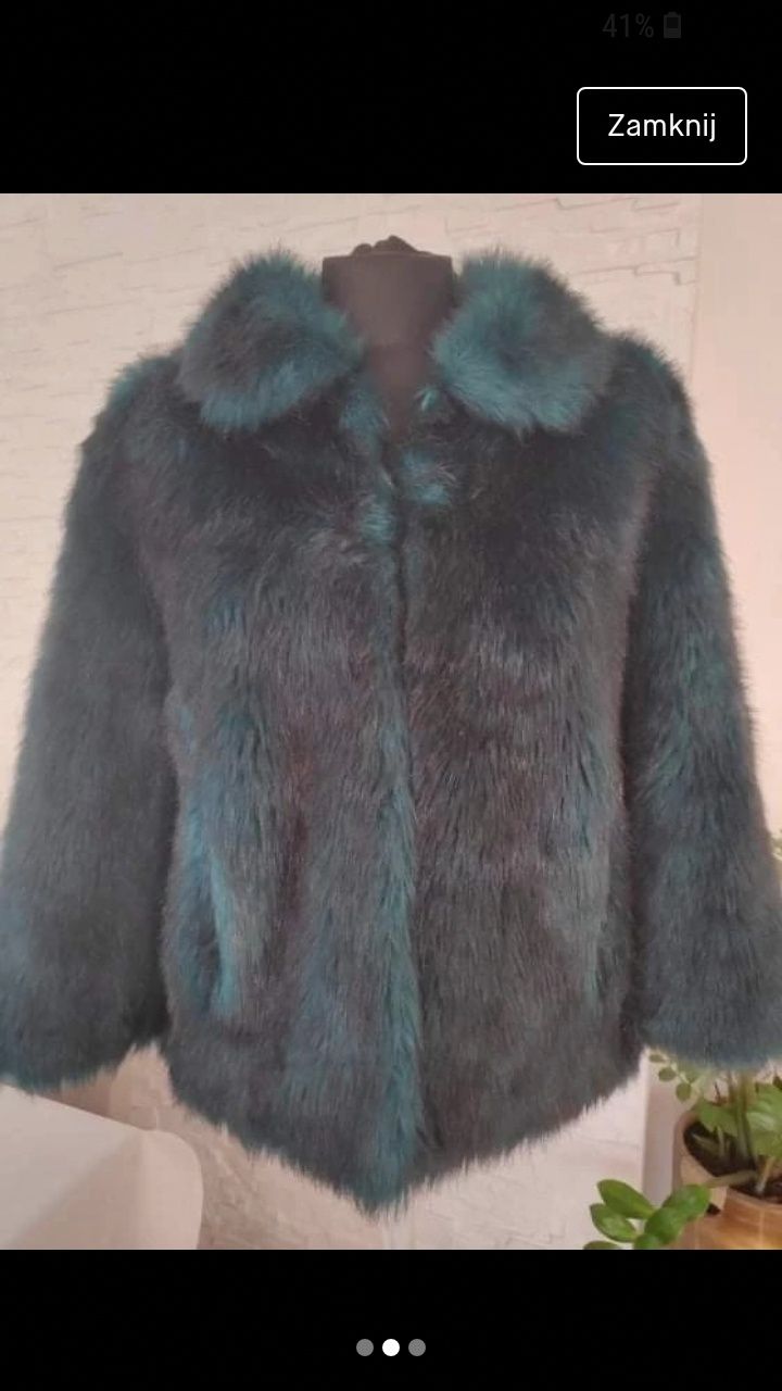 Futro sztuczne kurtka zimowa kolor morski 42