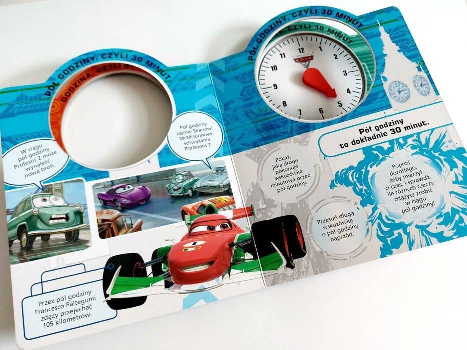 Książka zegar Nauka godzin  jazda na czas pixar zygzak auta cars