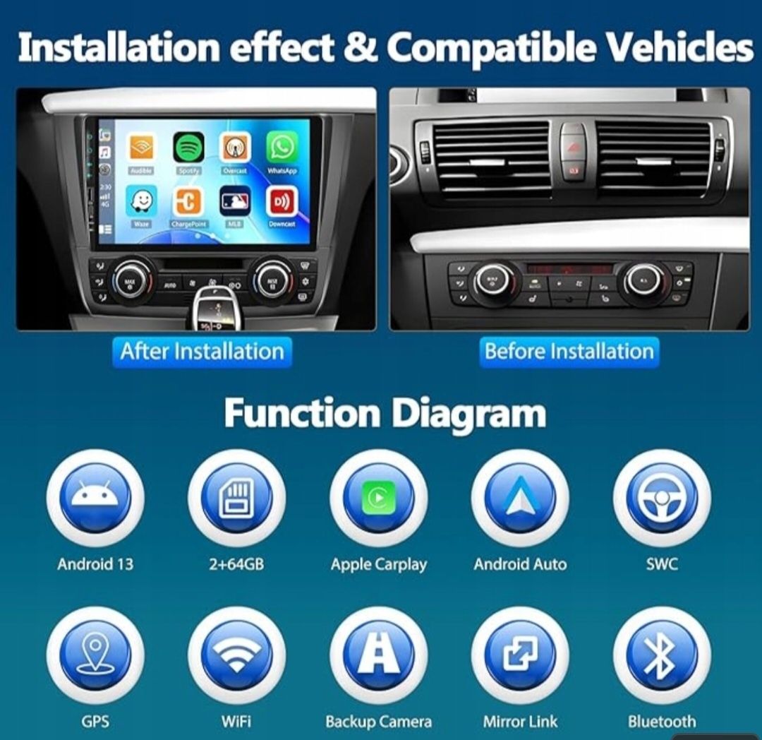 RADIO NAWIGACJA GPS BMW 1 , 2008 , 2012 ANDROID + kamera cofania