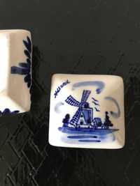 stary pojemniczek, ręcznie malowana ceramika, holenderski wiatrak