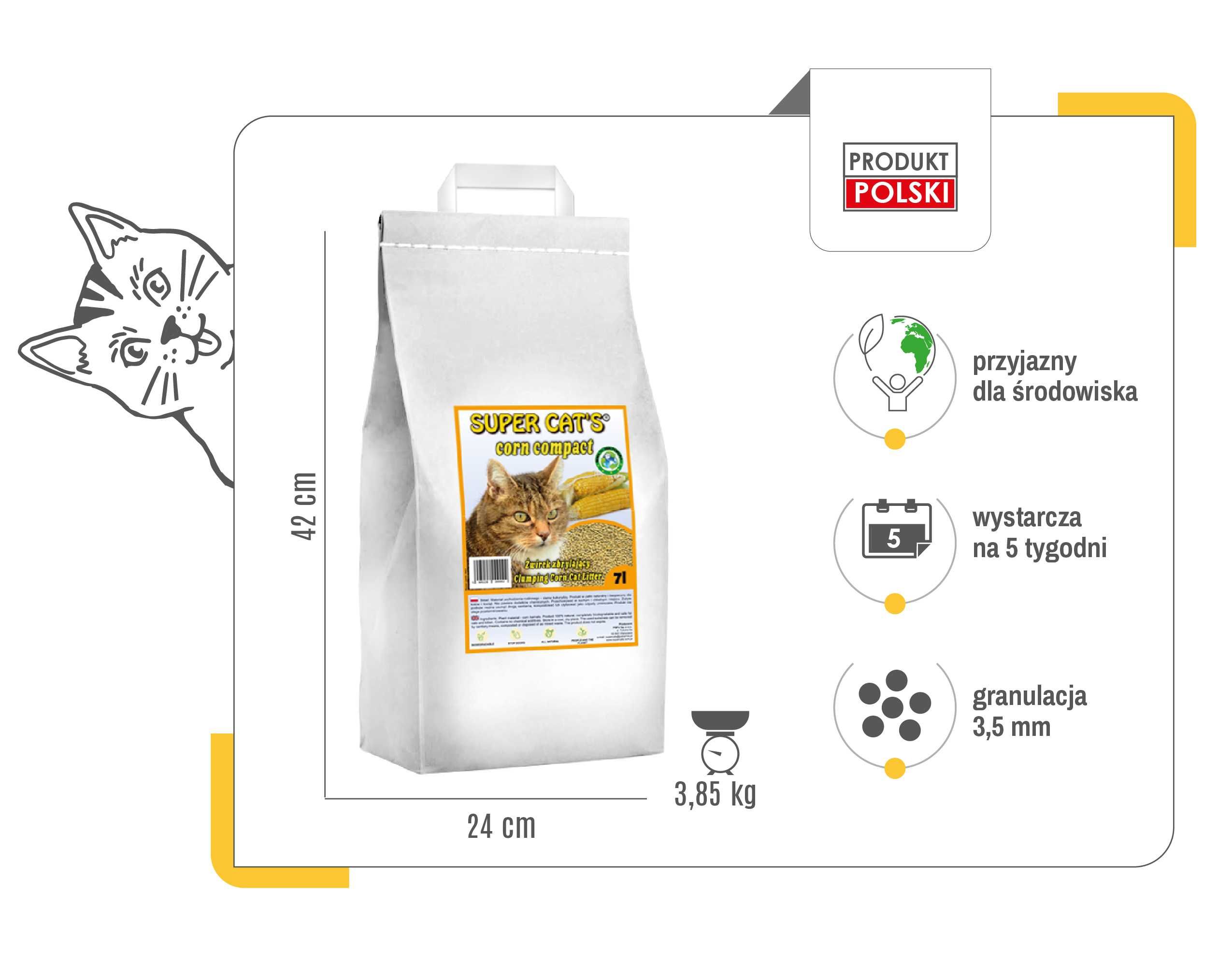 sprzedam zbrylający żwirek kukurydziany Super Cat's dla kotów 5x7l