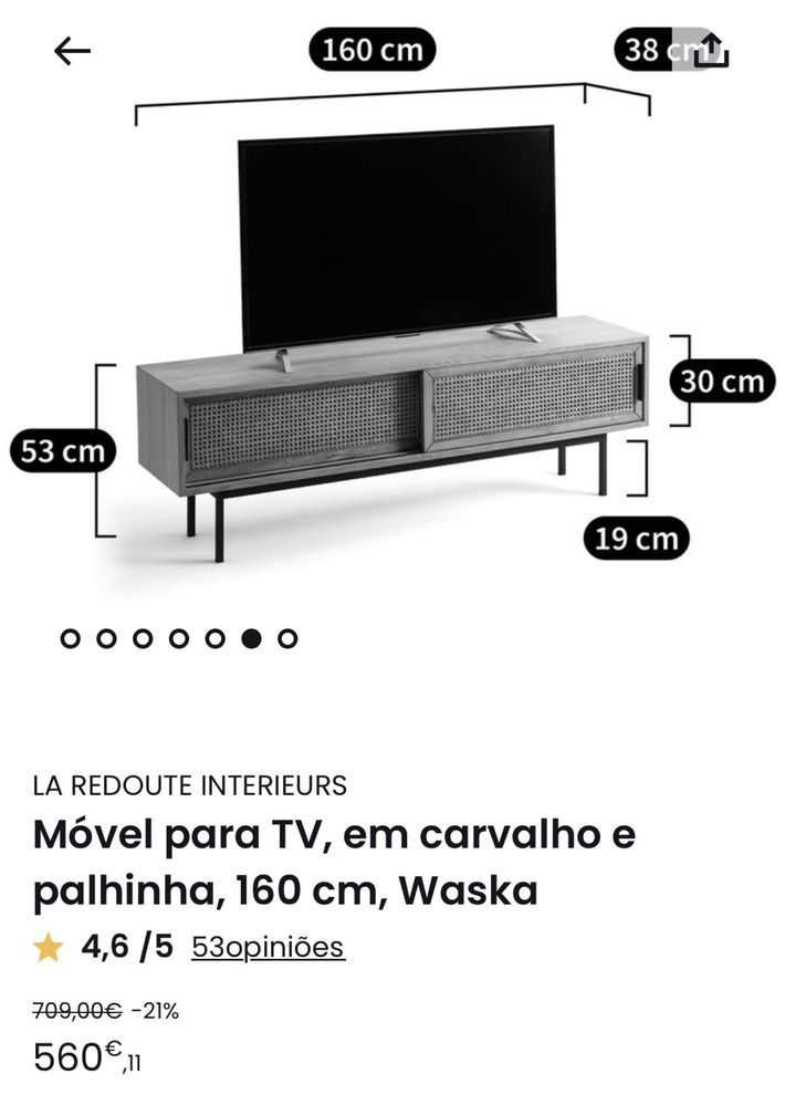 Móvel TV em carvalho e palhinha 160cm