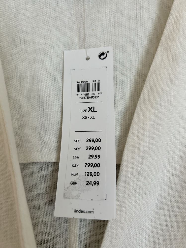 Piękna lniana sukienka kolor śmietankowy Plus  size 46/ size 46/48