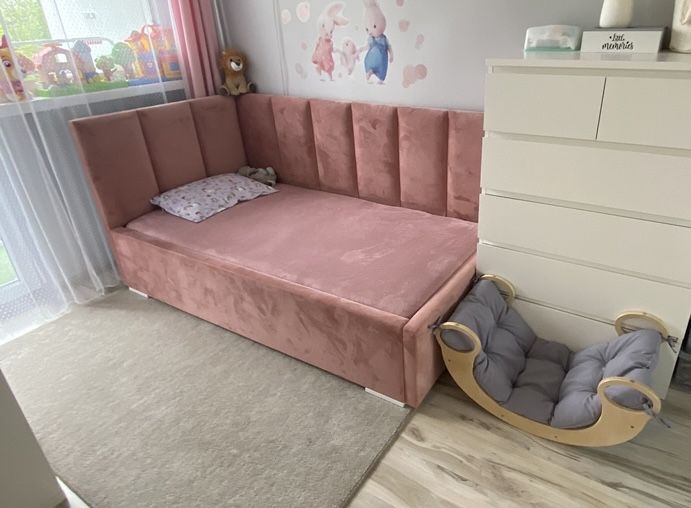Łóżko tapicerowane 90x180 + materac + koc w kolorze!!!