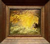 TANIEJ!! obraz olejny JESIEŃ jesienny żółty drzewo drewniana rama