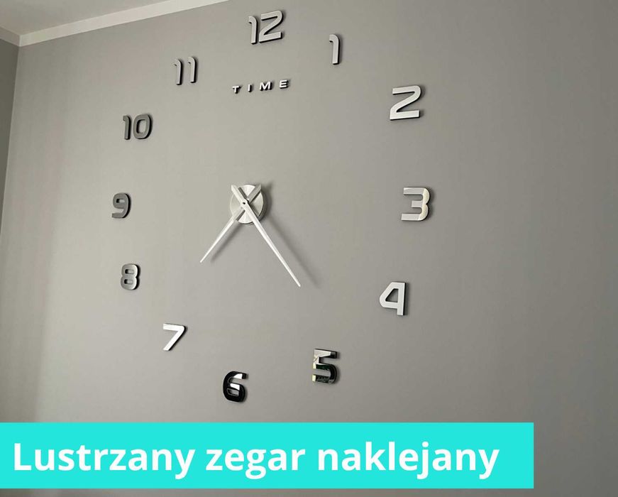NOWY Zegar Ścienny 3D Naklejany Lustro Duży DIY Efekt Dekoracja XL