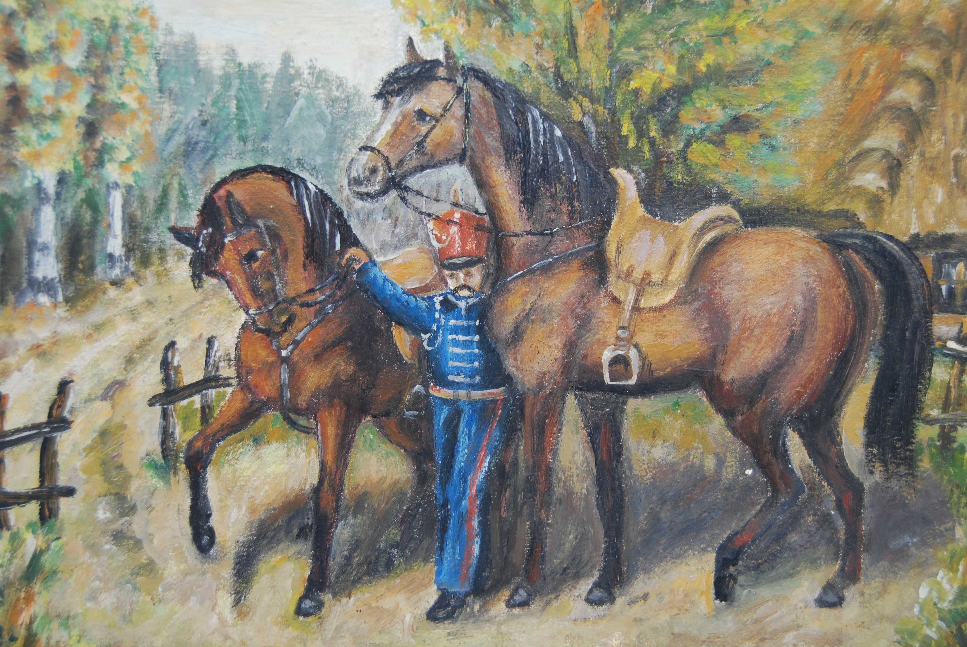 Obraz "Jeździec i konie" olej
