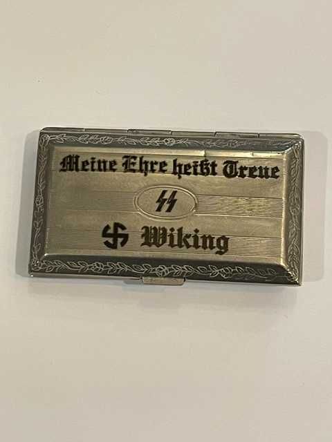 Niemiecki pojemnik na tytoń, metal platerowany, lata 30./40. XX w./