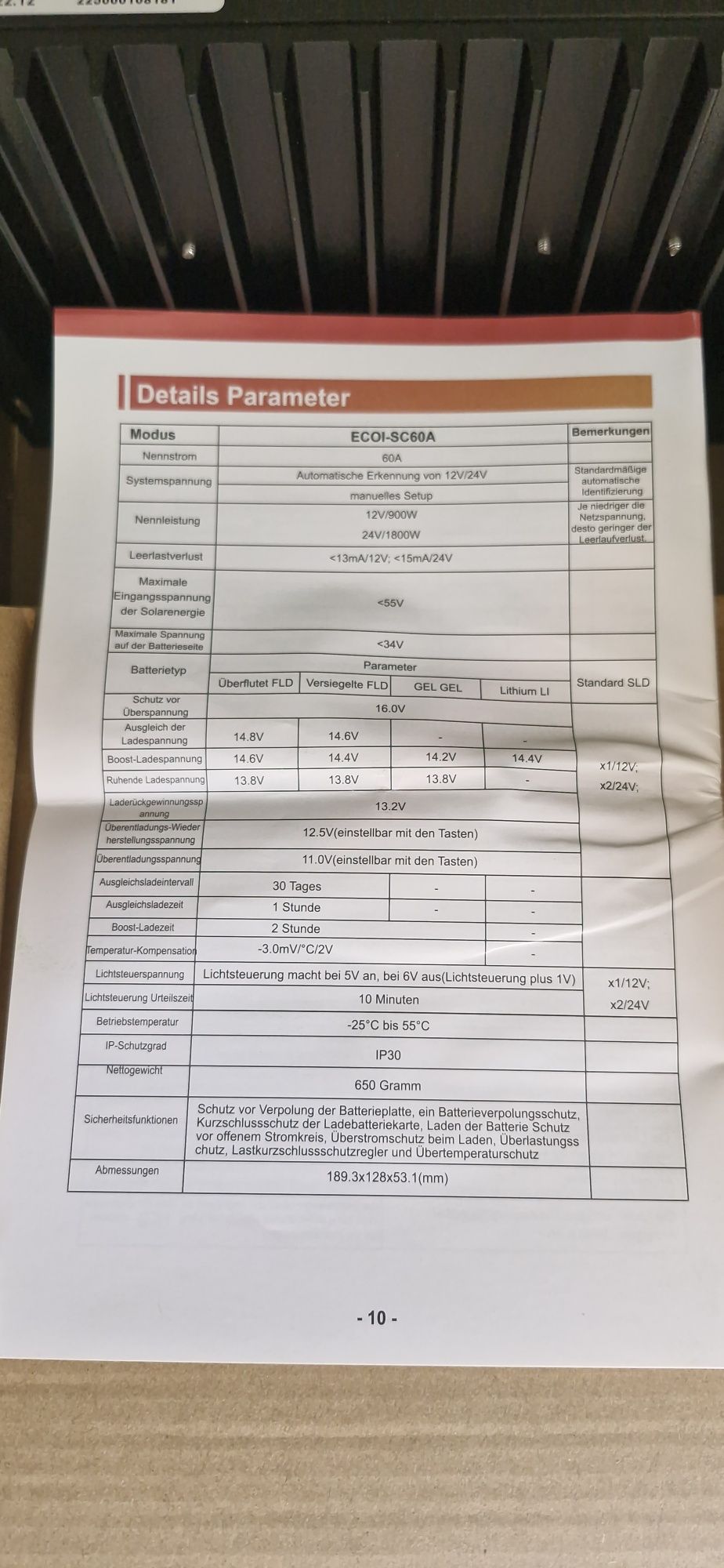 Controlador carga  solar 60 A