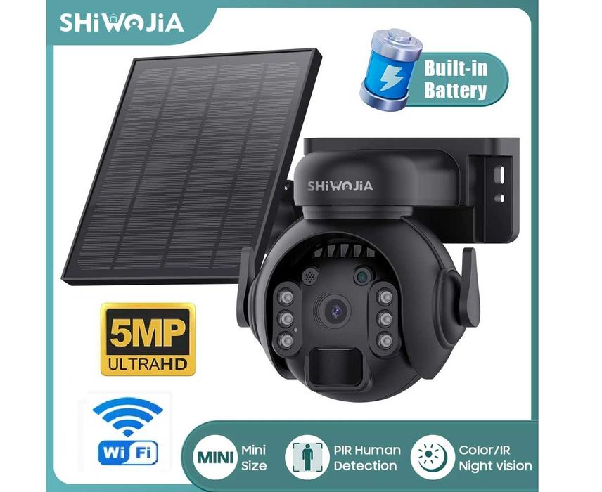 Зовнішня Wi-Fi камера SHIWOJIA 12Х Zoom 5MP сонячна панель ак 7800 mAh