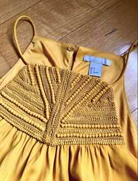 Sukienka H&M na lato, musztardowa, 36/S, nienoszon, haftowany karczek