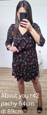 Czarna sukienka w czerwone kwiatki About you r 42 xl