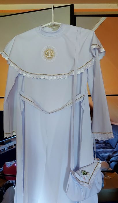 Alba komunijna na większą dziewczynkę torebka rekawiczki