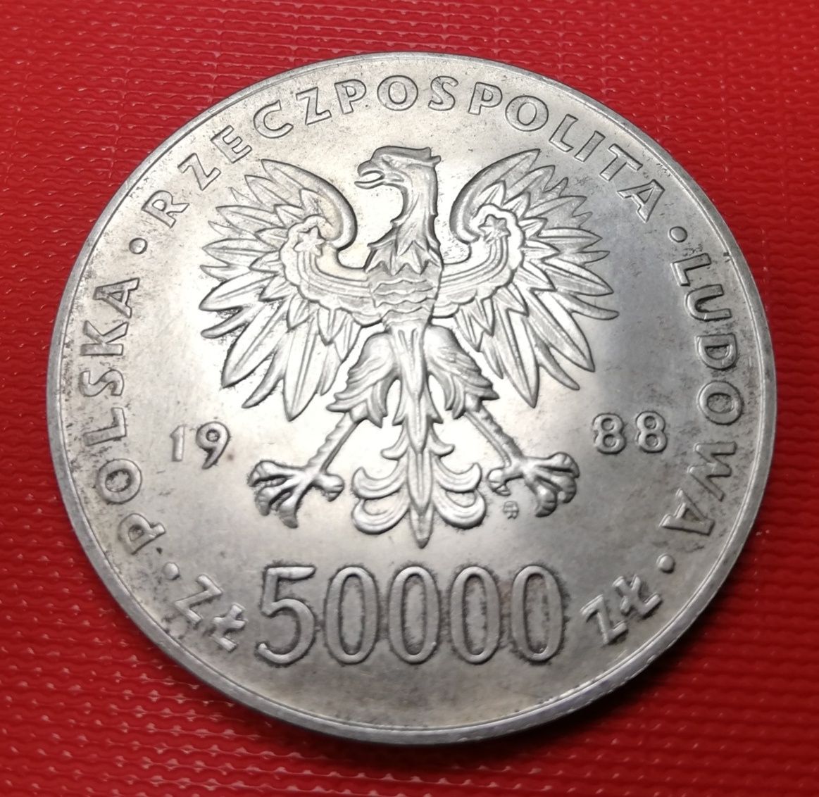 Srebrna moneta 50 000 zł J. Piłsudski 1988r.