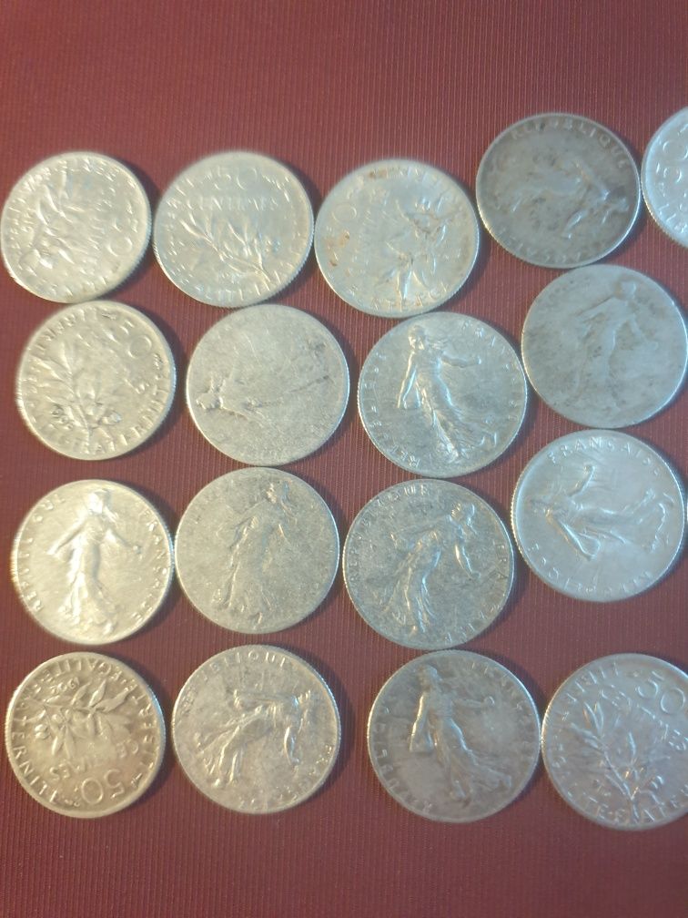 Monety 50 centimes srebro 20szt