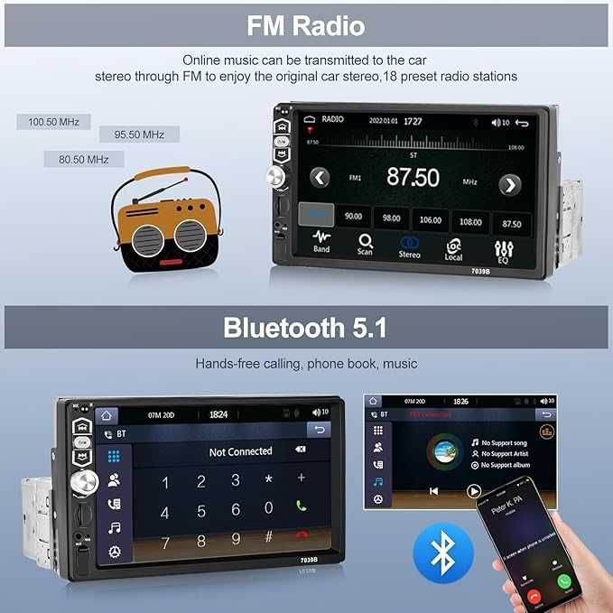 Monitor RADIO SAMOCHODOWE 7CAL1 Carplay Android Auto, Bluetooth 5.1