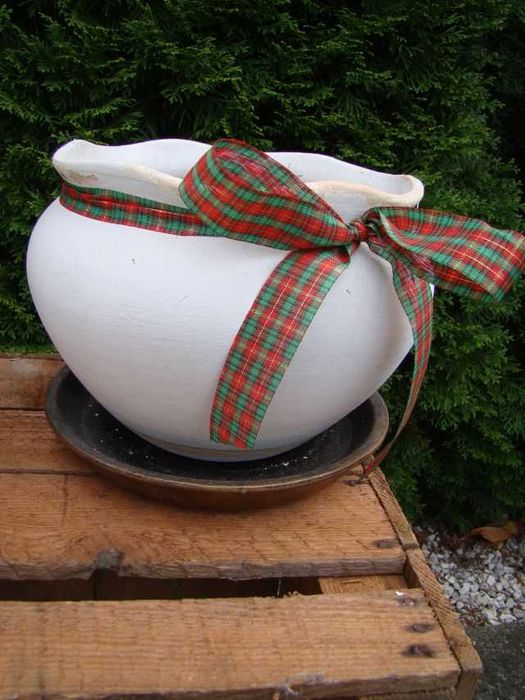 skrzynka drewniana skrzynia na owoce dekoracje + 2 doniczki ceramiczne