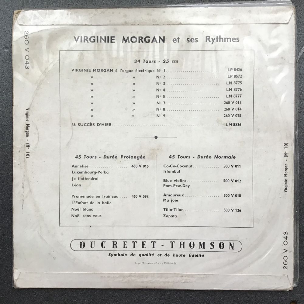 Virgine Morgan - Antigo LP de 10 polegadas (Ducretet Thomson)