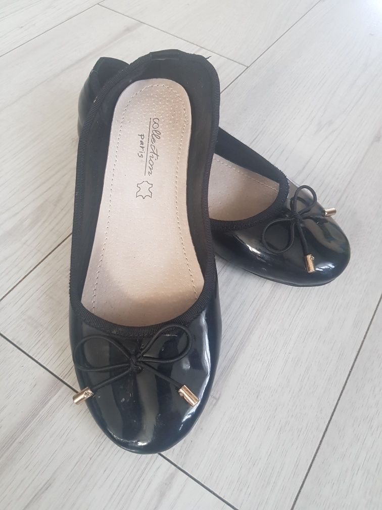 Buty dziewczęce lakierki balerinki czarne lakierowane połysk roz 34