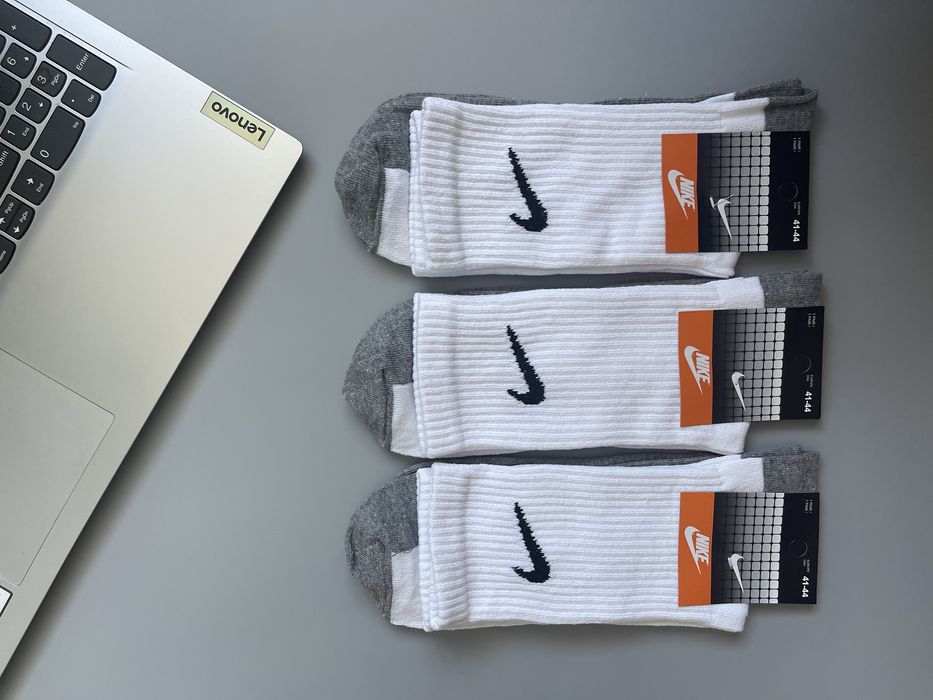 Носки Nike/Найк белые с серой стопой и резинкой на стопе/Пачка 12 пар