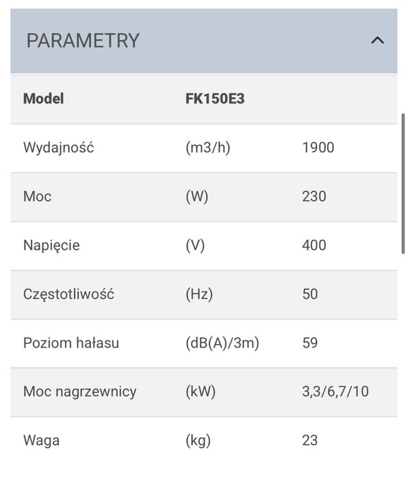 Kurtyna powietrzna z nagrzewnicą Ferono nowa FK150E3