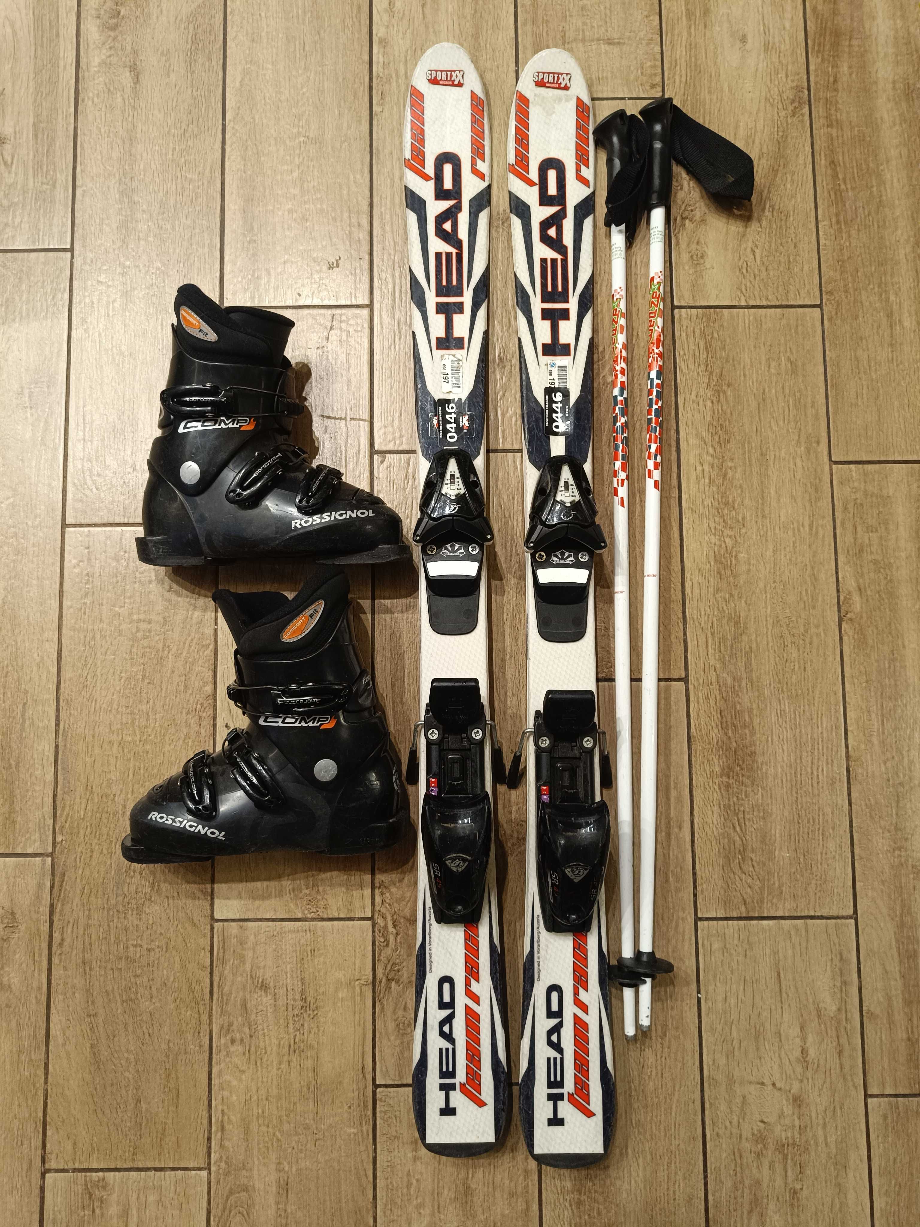 Zestaw Narty Head 110cm Buty Rossignol 19,5cm Kijki Wedze 90cm