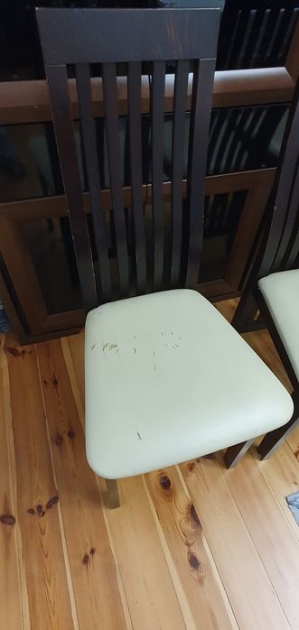 Krzesła 6 sztuk z pełnego drewna z pokrowcami, krzesło brązowe