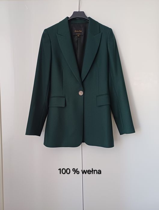 Massimo Dutti wełniana marynarka na jeden guzik 100% wełna zieleń