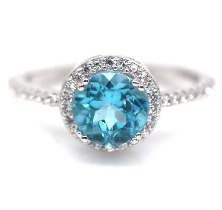 Pierścionek Srebro 925 Naturalny SKY Topaz r12 Rod