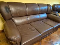 Entrega disponível-Sofá-cama de 3 lugares em pele e 2 poltronas iguais