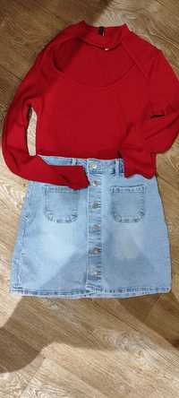 Юбка джинсовая+ кофта в рубчик