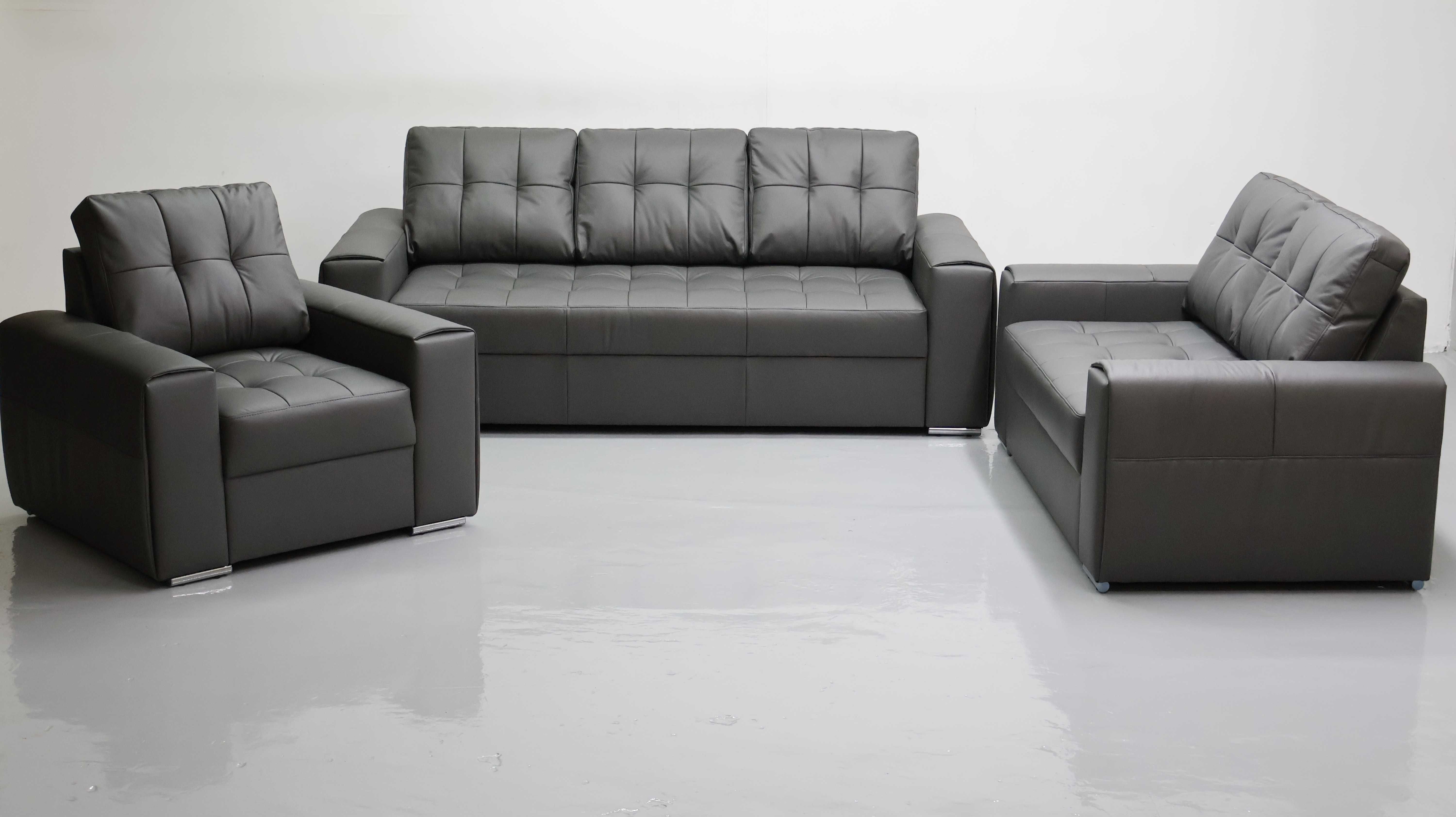 KOMPLET 3+2+1 sofy kanapy zestaw popielata SKÓRA naturalna 6492 w