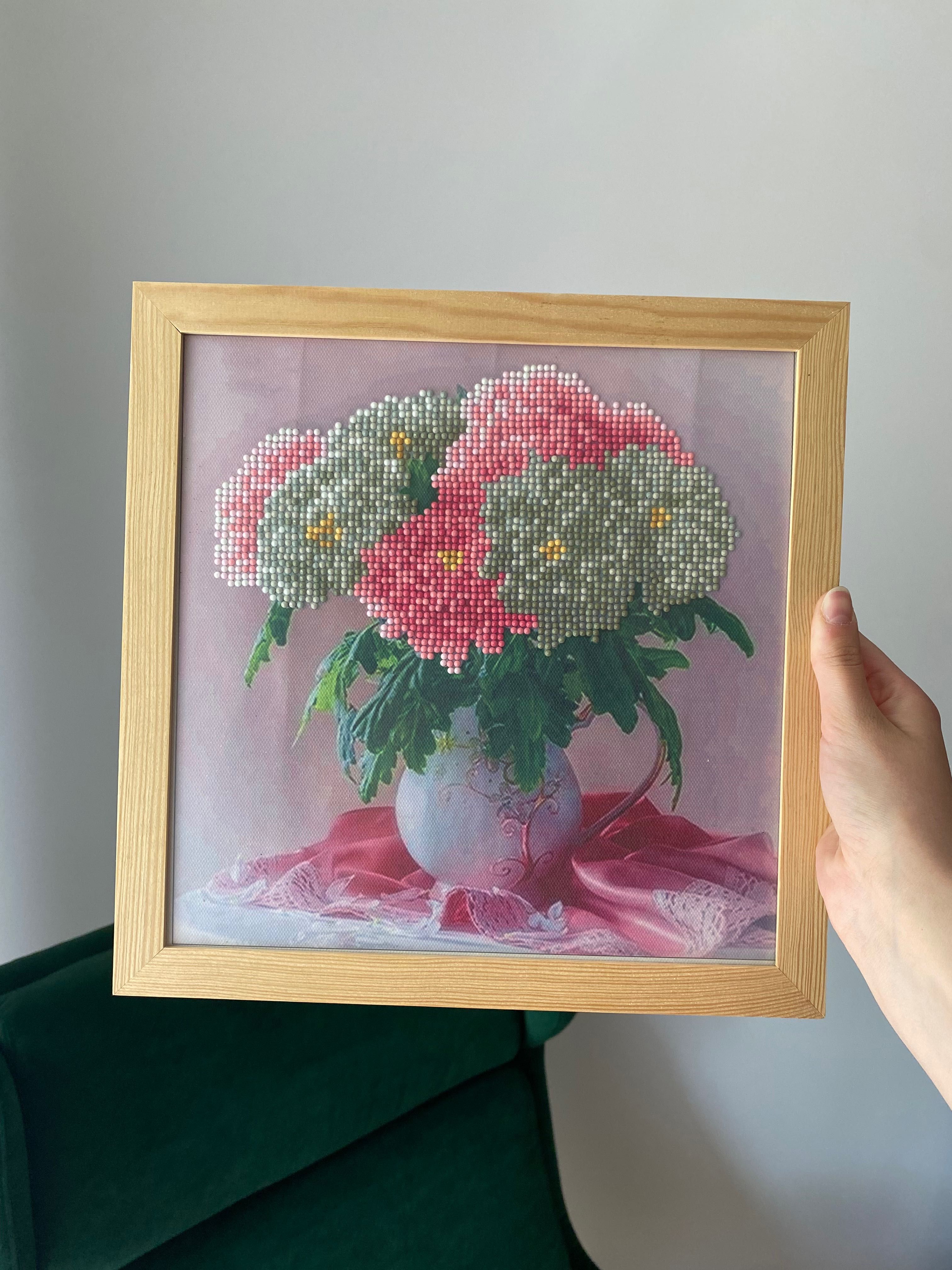Obraz z koralików koraliki ręczna robota kwiaty bukiet wazon
