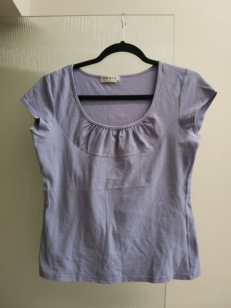 Bluzka koszulka t shirt fiolet lilia 40 L krótki rękaw