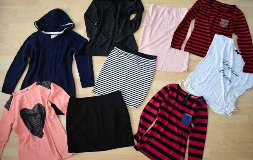 Zestaw  60szt ubrań damskich rozmiar XS, S, kurtka,swetry,torebki,buty