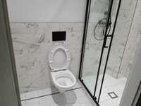 Piękna łazienka cegiełka marmur 7,5 x 30 biała podłoga 20 x 20