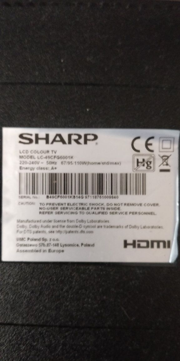 Телевізор sharp lc-49cfg6001k тріснута матриця.