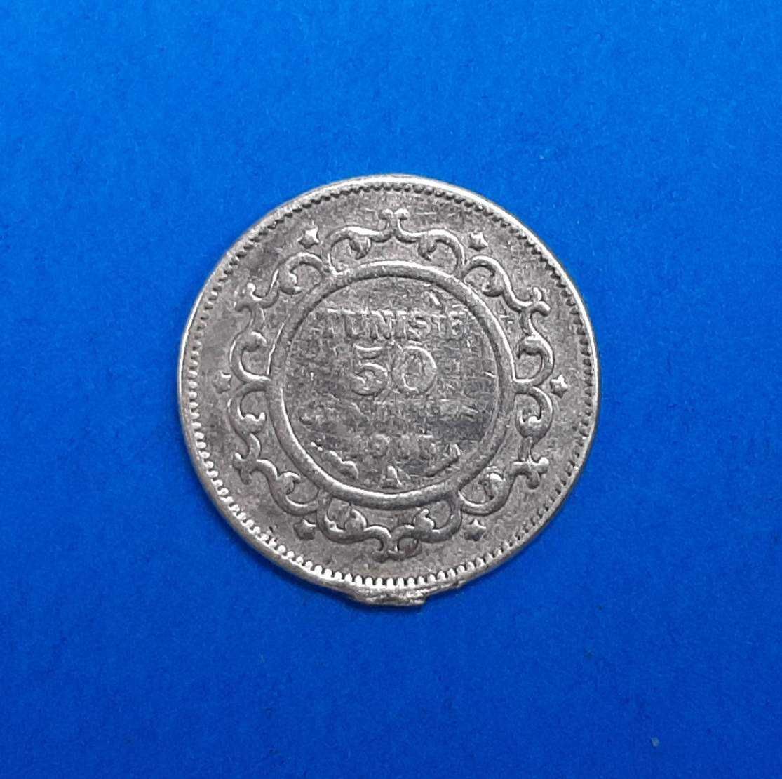 Tunezja 50 centymów, rok 1918, srebro 0,835