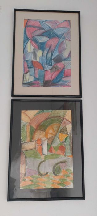 Dois quadros ,pintura a pastel sobre papel: "assador de castanhas"