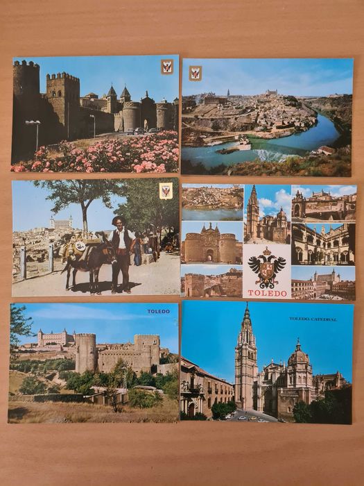 6 postais ilustrados de Toledo, Espanha