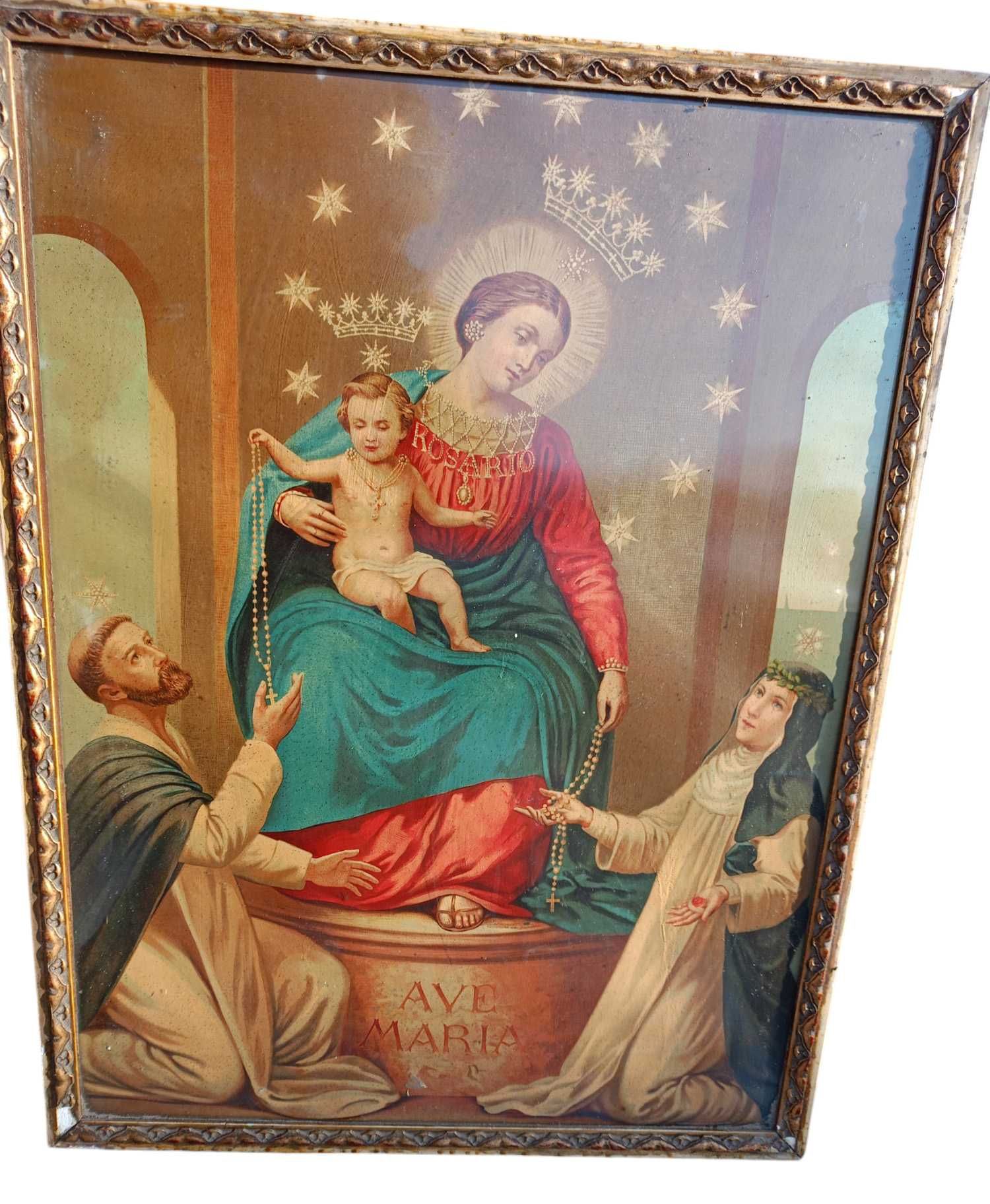 Matka Boska Różańcowa Pompejańska stary oleodruk