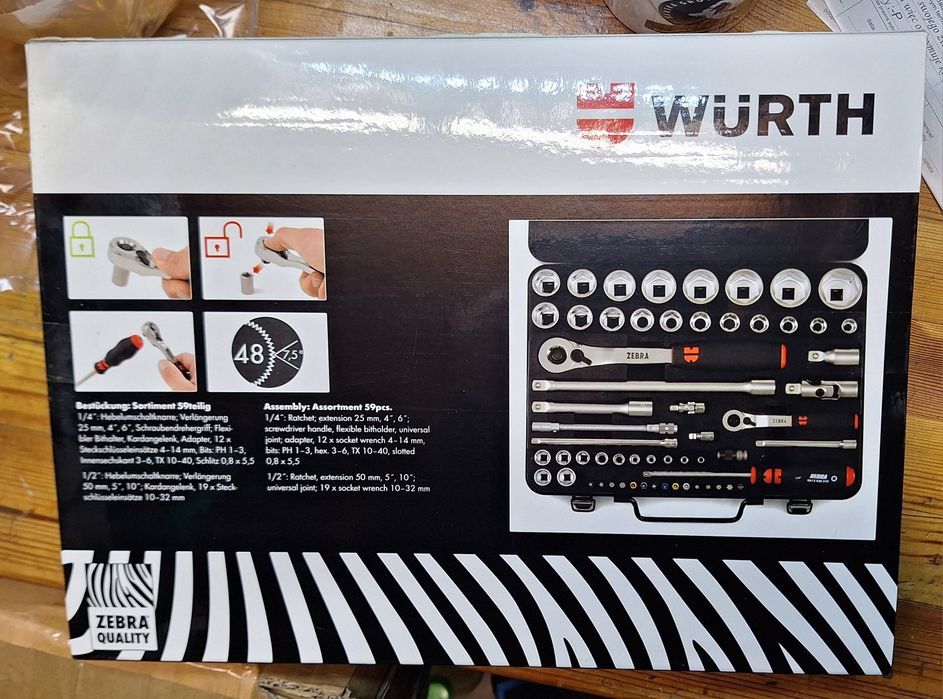 Zestaw kluczy nasadowych 1/2 1/4 Wurth Zebra Nowy !