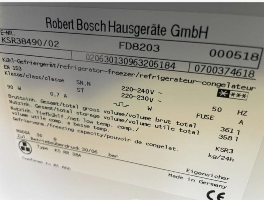 Холодильник + Морозильна камера "Bosch" Нержавіюча сталь (A121101)