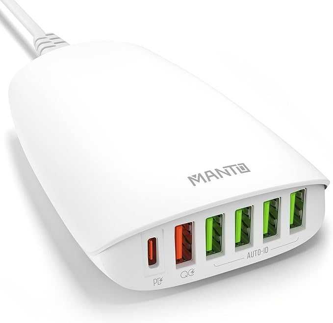 MANTO stacja ładująca 65W PD3.0 QC3.0 USB-C + 5×USB-A, 6 portów