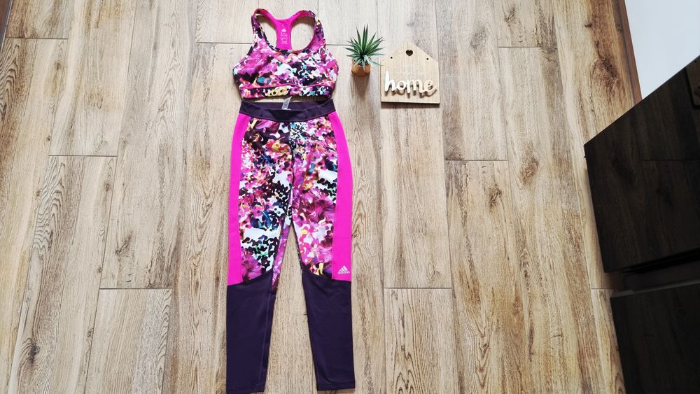Komplet do treningu legginsy top biustonosz sportowy Adidas Techfit