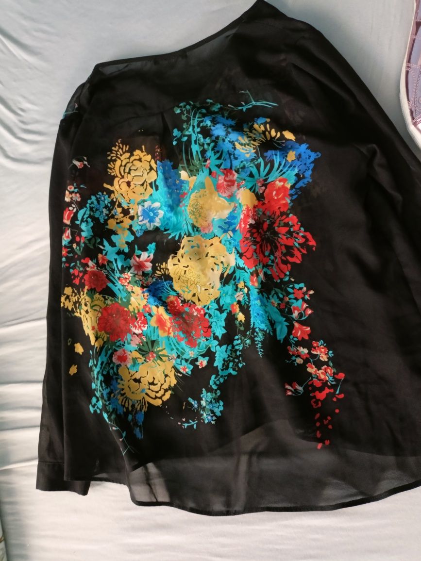 Piękna bluzka elegancka kwiaty plus size 48 XXXL stan idealny